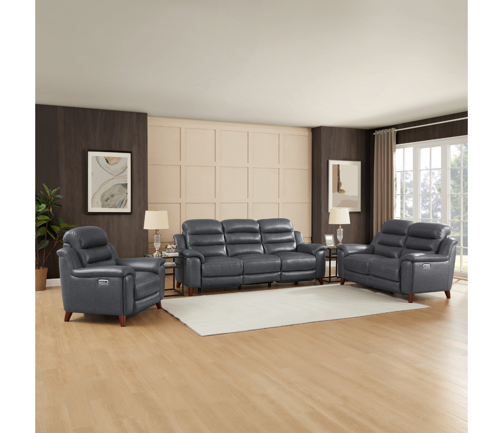 Dream Sofa - Power Reclining w/ Power Headrests - Steel Grey Leather