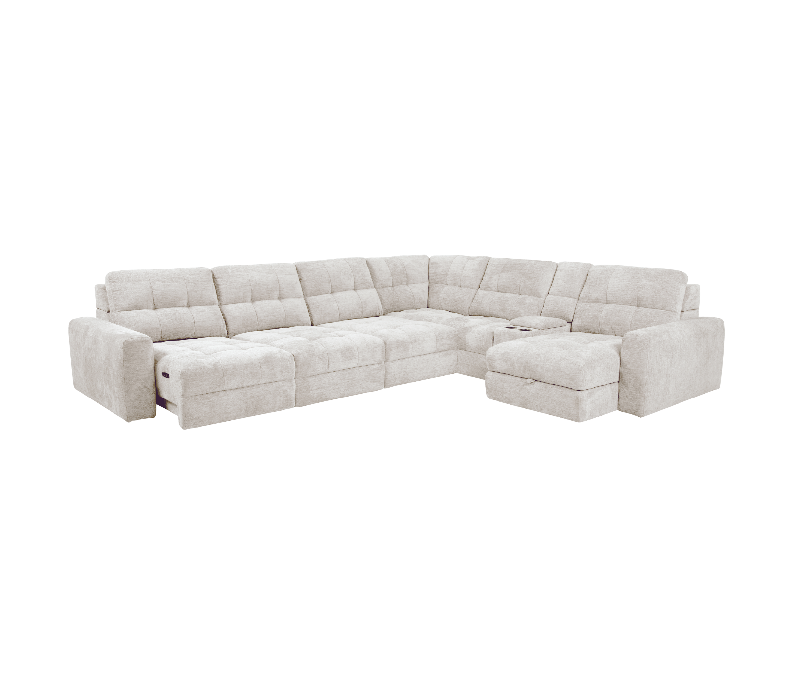 Lounger 7 Piece Power Slider Sectional - Ivory Fabric