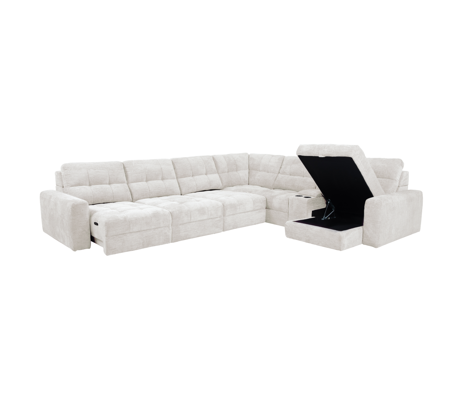 Lounger 7 Piece Power Slider Sectional - Ivory Fabric